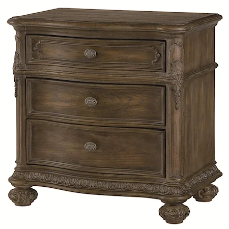 3 Drawer Nightstand with Acanthus Leaf Detailing